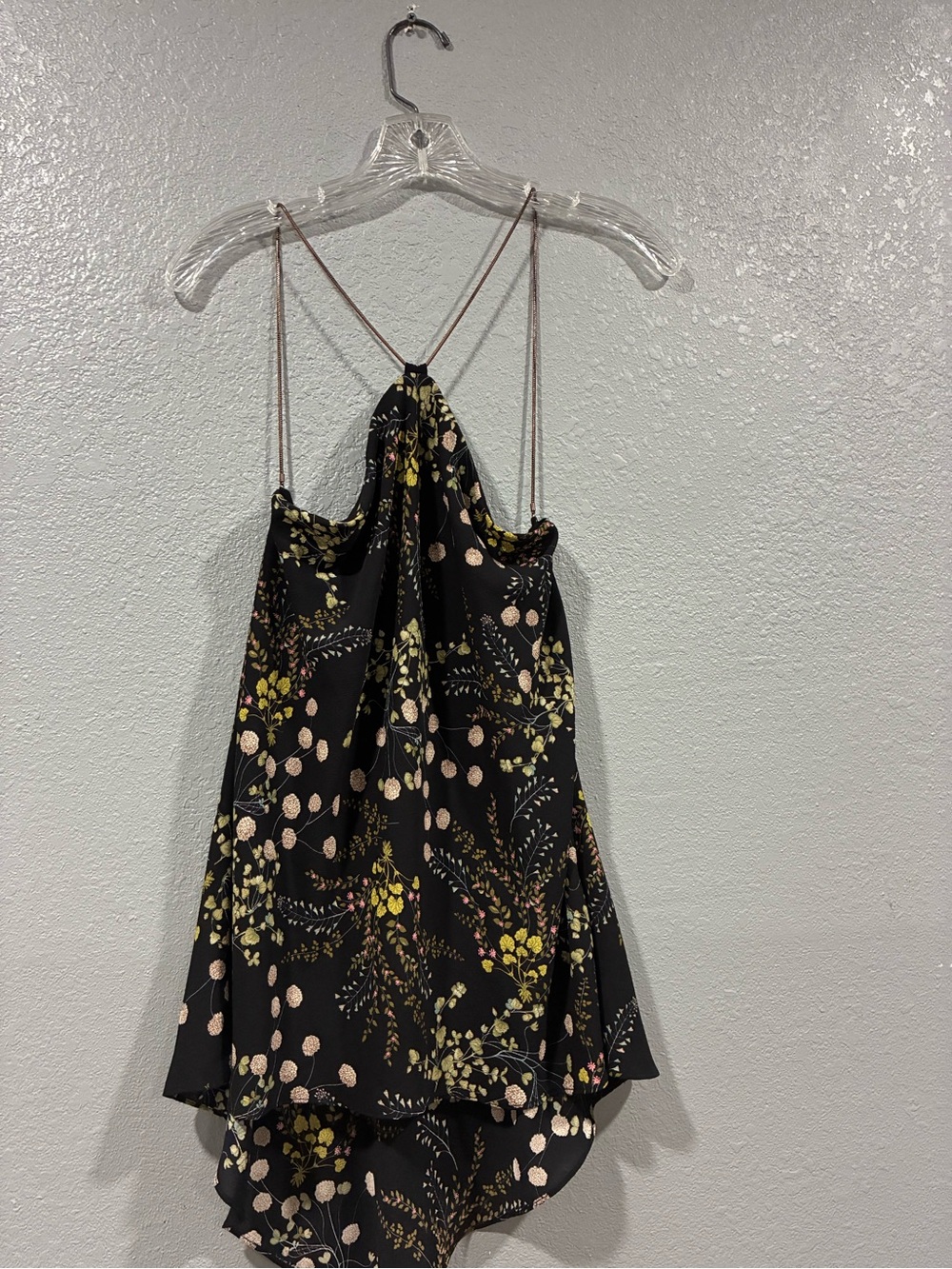 Bailey 44 Black Floral Halter Camisole with Pink and Green Accents